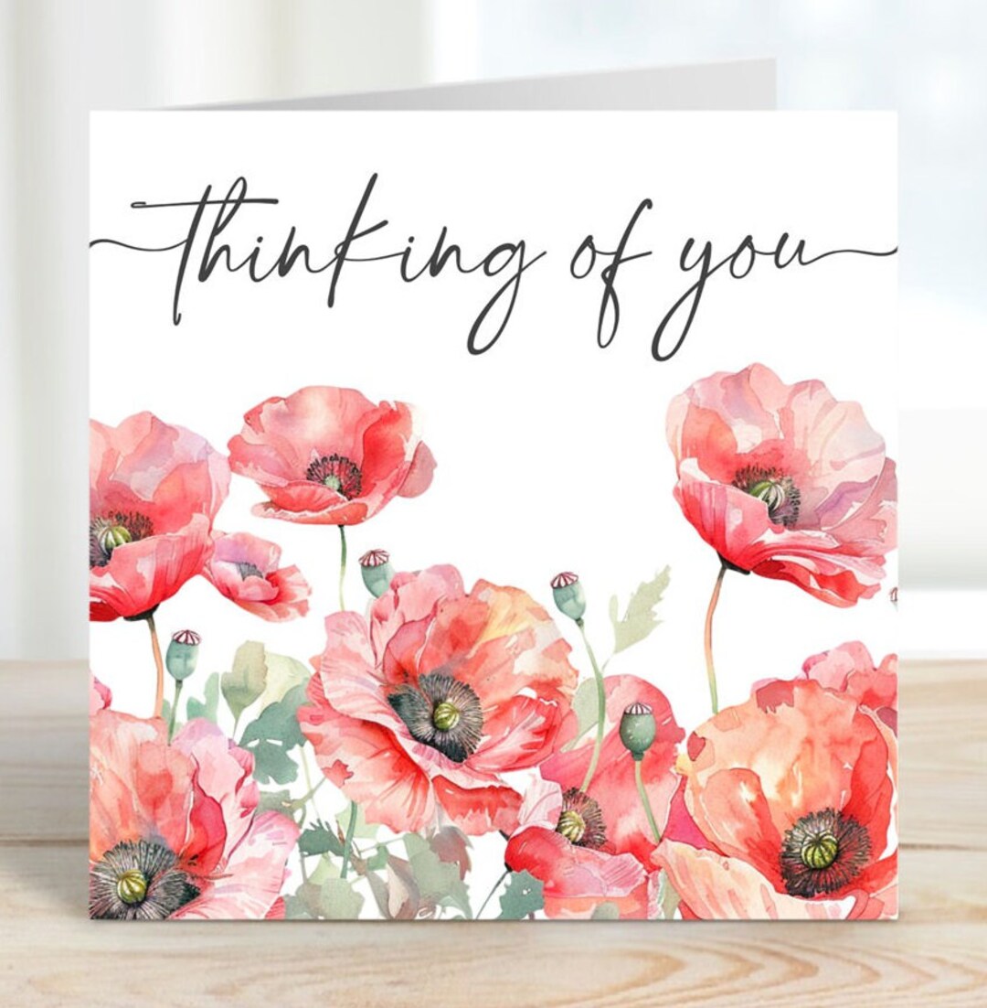 Thinking of You, Sympathy Card Watercolour Floral Poppy Design - Etsy