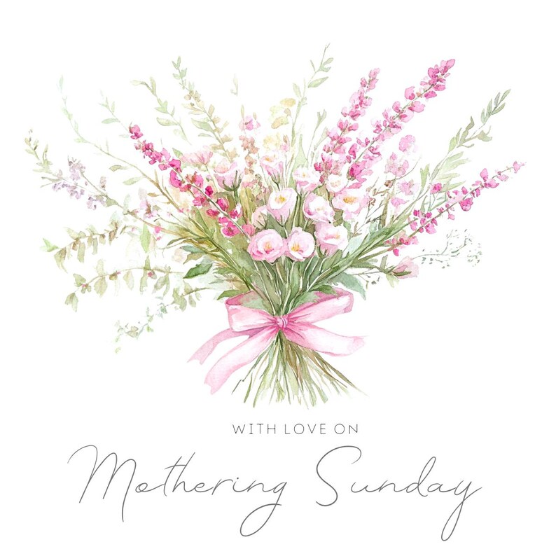 Mothering Sunday Card Watercolour  wildflowers in pink and green
