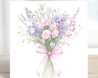 Watercolour Floral Greeting Card, Birthday Card, Thank You Card, Blank Floral Card