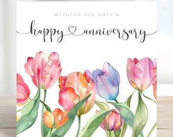 Anniversary Card for Couple - Tulip Floral Watercolour Greeting Card for Friends