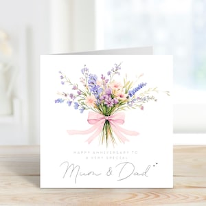 Watercolour wildflowers anniversary card with the wording Happy anniversary to a very Special
Mum & Dad