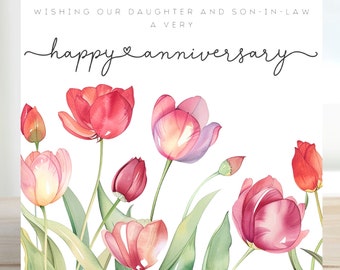 Anniversary Card for Daughter and Son-in-Law - Tulip Floral Watercolour Greeting Card