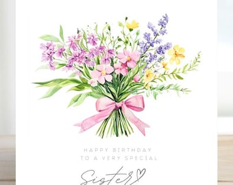 Watercolor Wildflower Birthday Card For Sister