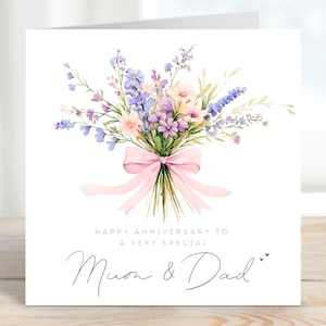 Watercolour wildflowers anniversary card with the wording Happy anniversary to a very Special
Mum & Dad