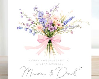 Happy Anniversary Mum and Dad Card, Parents Anniversary Card, Wildflowers Watercolour Greeting Card