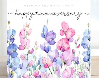 Anniversary Card for couple - watercolour Sweet Pea design