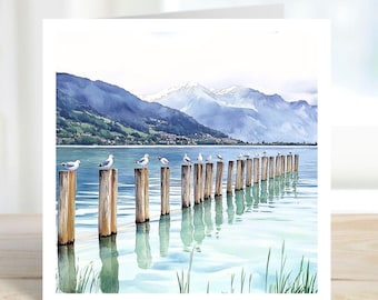 Birthday Card for Him, Father’s Day Card, Lake Scene Card, Watercolour Landscape Card for Dad Husband