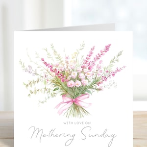 Mothering Sunday Card Watercolour  wildflowers in pink and green