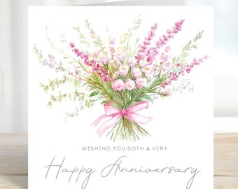 Happy Anniversary card for Couple, Watercolour Wildflower Card, Floral Greeting Card