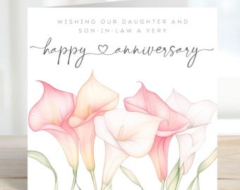 Anniversary Card for Daughter and Son-in-Law - Cala Lily Floral Watercolour Greeting Card