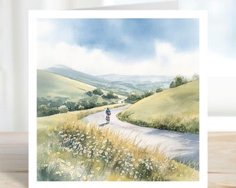 Cycling Card for Him, Birthday Card for Cyclist, Father’s Day Card, Watercolour Cycling Card for Dad Husband