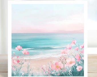 Watercolour Coastal Greeting Card, Beach Scene Card, Seaside Art Card, Blank Card, Ocean Card, Nature Inspired Card