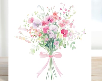 Watercolour Floral Greeting Card, Birthday Card, Thank You Card, Blank Floral Card