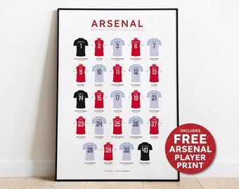Arsenal Women's Super League 2023-24 Squad Print - Shirt Poster Art + FREE Arsenal Women's Player Print Personalised - FREE UK Delivery