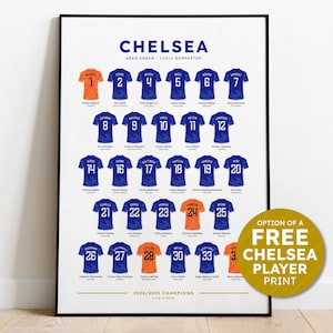 Chelsea Women Champions Football Print - WSL 2024-25 Season Women&#39;s Football Shirt Poster Art + choice of Chelsea Women’s Player Print Gift