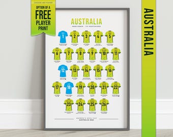 Australia Matildas 2026 Women's Asian Cup Squad Print | Football Shirt Wall Art Poster | Includes FREE Player Print | Unofficial Gift