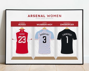 Arsenal Women 2023-24 Dressing Room Player Print - Personalised Shirt Poster Art - Women's Super League Football Gift - Free UK Delivery