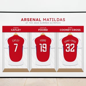 Arsenal Matildas in Paris Print - Arsenal Women 2024-25 Dressing Room Wall Art Poster featuring Catley, Foord and Cooney-Cross - WSL Gift