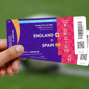 England Lionesses Women&#39;s Euro 2025 Football Match Ticket - Women&#39;s Football Sports England Memorabilia - Unofficial Football Gift Present