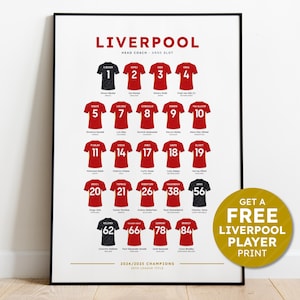 Liverpool Champions Football Squad Player Print - Premier League Winners 2024-25 Poster Art + FREE Liverpool FC Player Print Gift