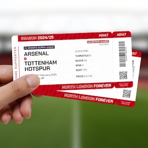 Arsenal Women Football Match Ticket Collectible Memorabilia - AWFC Women&#39;s Football Personalised Gift - Unofficial Replica Ticket Memento