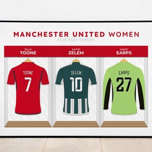 Manchester Utd Women 2023-24 Dressing Room Player Print - Personalised Shirt Poster - Women's Super League Football Gift - Free UK Delivery