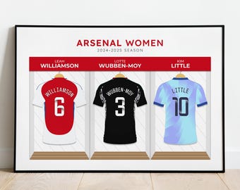 Arsenal Women Football Print 2024-25 Dressing Room Player Poster - Personalised Shirt Wall Art - Women's Super League WSL Football Gift
