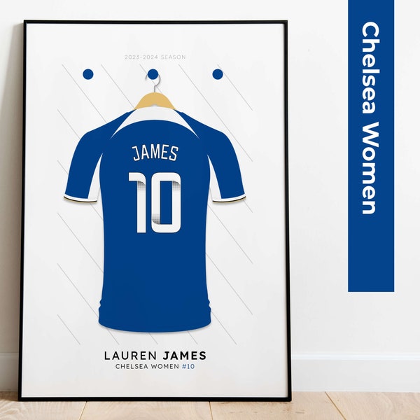 Chelsea Women 2023-24 Player Print - Personalised Shirt Poster Art - Chelsea Women's Super League Football Gift - Free UK Delivery