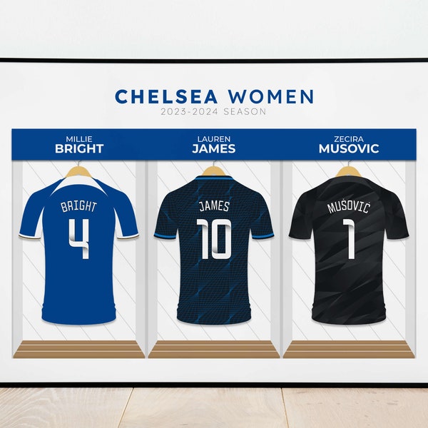 Chelsea Women 2023-24 Dressing Room Player Print - Personalised Shirt Poster Art - Women's Super League Football Gift - Free UK Delivery