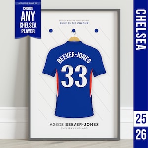 Chelsea Women 2025-26 Player Print | WSL Football Print Poster Gift | Women’s Football Personalised Shirt Art (unofficial)