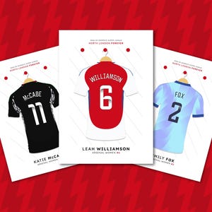 Arsenal Women Football Player Print 2024-25 - Personalised Football Team Shirt Poster Art - Women&#39;s Super League WSL Gift - Free UK Delivery