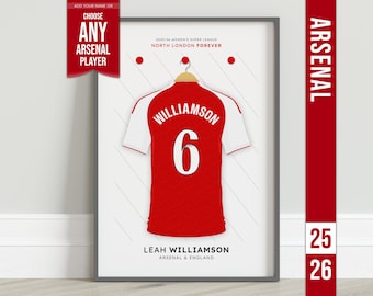 Arsenal Women 2025-26 Player Print | WSL Football Print Poster Gift | Women’s Football Personalised Shirt Art (unofficial)