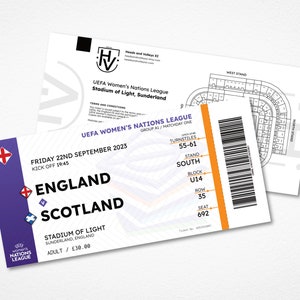 England Women v Scotland Fußballticket - Lionesses Fußballgeschenk Sammler Erinnerungsstücke - Inoffizielle Spielkarte - Kostenlose UK Lieferung