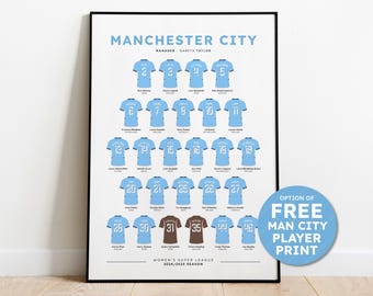 Manchester City Women Football Print 2024/25 Squad Poster - WSL Women's Football Shirt Wall Art + additional Man City Player Print Option