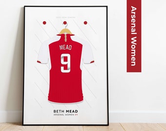 Arsenal Women 2023-24 Player Print - Personalised Football Team Shirt Poster Art - Women's Super League Football Gift - Free UK Delivery