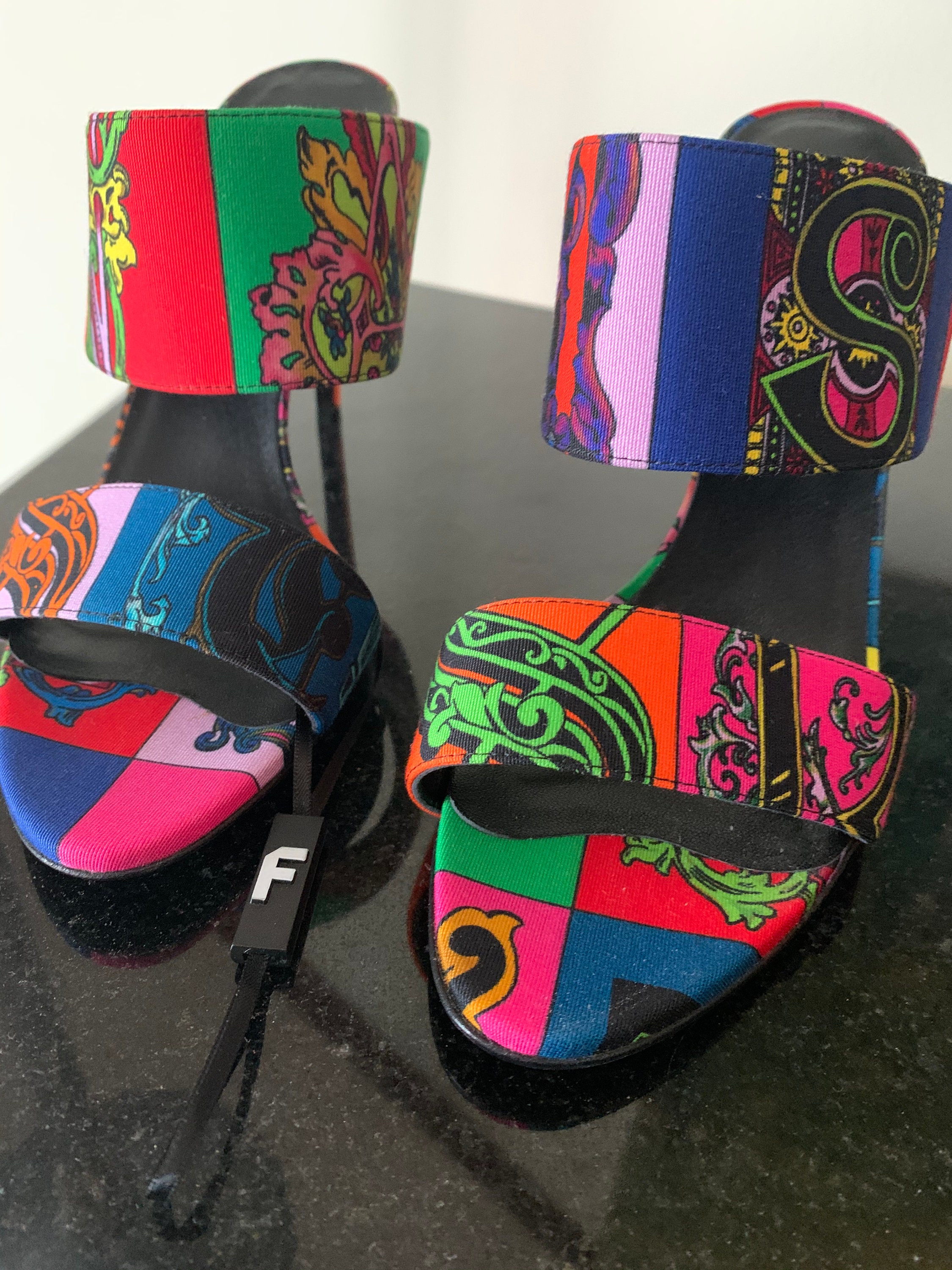 versace heels with logo