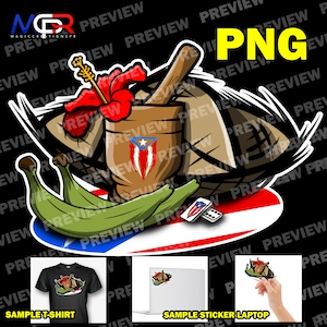 Boricua tradicion png sublimacion stickers borde blanco