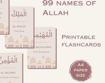 99 Names of Allah Al Asma ul Husna Printable Islamic Dhikr Flashcards Eid Ramadan Muslim Gift