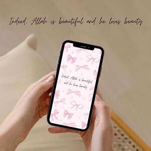 Phone wallpaper cute bow aesthetic pink Islamic Allah quote coquette