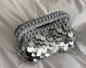 Caroline Clutch - Handmade Crochet Sequin Clutch Purse