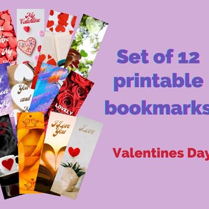 Valentines Day Printable Bookmarks, 12 Printable Bookmarks bundle, Digital Bookmarks, Self Love bookmarks