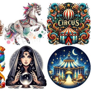 Bügelbild Bügelmotiv Zirkus Clown Zauberer Pferd Tiger Junge Mädchen verschiedene Größen