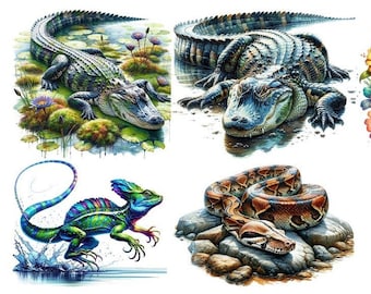 Bügelbild Bügelmotiv Reptilien Krokodil Schlange Echse Junge Mädchen verschiedene Größen