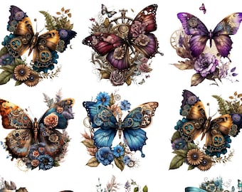 Bügelbild Bügelmotiv Steampunk Schmetterling Blumen Junge Mädchen verschiedene Größen