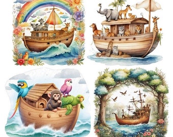 Bügelbild Bügelmotiv Arche Noah Schiff Boot Tiere Junge Mädchen verschiedene Größen
