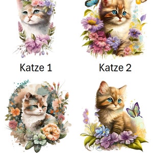 Bügelbild Bügelmotiv Katze Kitten Cat Blumen Schmetterlinge Junge Mädchen verschiedene Größen Bild 2