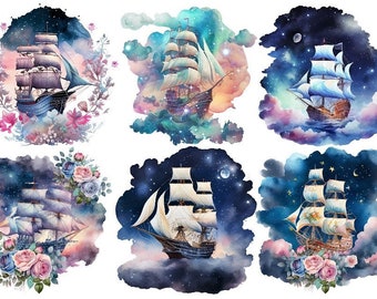 Bügelbild Bügelmotiv Schiff Segelschiff Himmel Meer Blumen Junge Mädchen verschiedene Größen