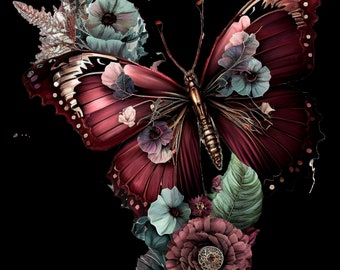 Bügelbild Bügelmotiv Steampunk Schmetterling Blumen Mädchen verschiedene Größen