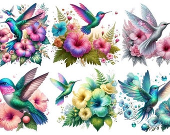 Bügelbild Bügelmotiv Kolibri Vogel Blumen floral Junge Mädchen verschiedene Größen