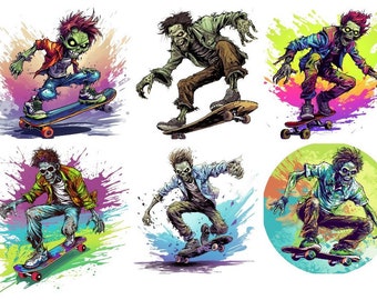 Bügelbild Bügelmotiv Zombie Skater Skateboard Monster Junge Mädchen verschiedene Größen